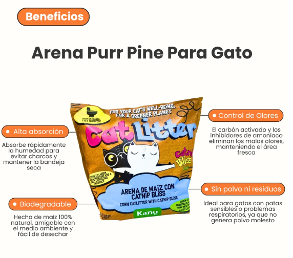 Arena 100% Maiz con Catnip Bliss, Hierba Gatuna