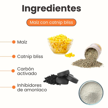 Arena 100% Maiz con Catnip Bliss, Hierba Gatuna